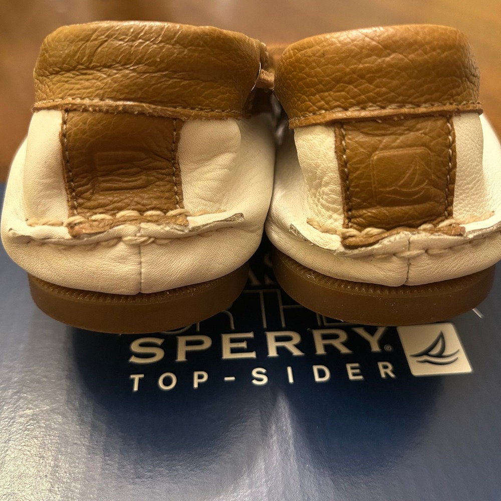 Sperry Top-Sider Audrey Boat Shoes White Cognac Sand Leather Loafers Womens 8M - Picture 3 of 14